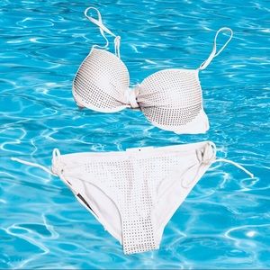 WHITE BIKINI SWIMSUIT W/ METALLIC POLKA DOTS NWT